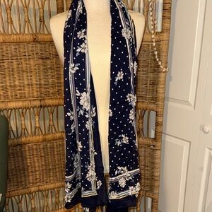 Lane Bryant Navy Floral & Polka Dot Scarf with White and Yellow Accents